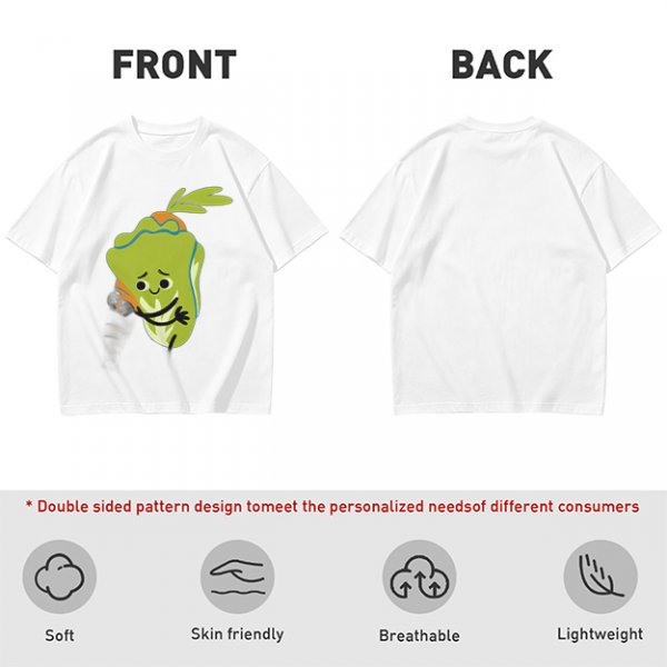 Olive Green T-Shirt With Sad Cartoon Cabbage Graphic