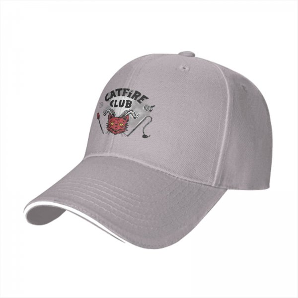 Black baseball cap with devil cat Campfire Club graphic