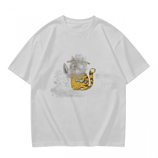 Olive T-Shirt With Whimsical Cat Fish Hybrid Graphic