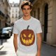 Olive Green T-Shirt With Scary Jack O' Lantern Pumpkin Print