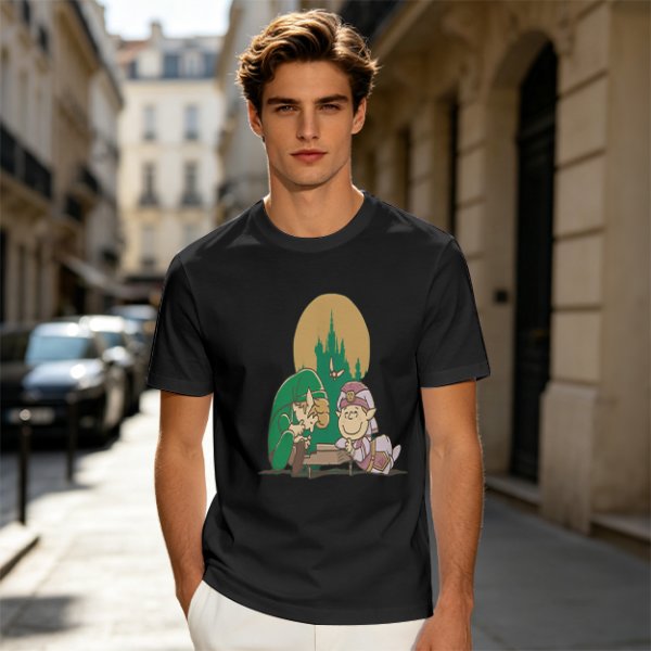 Olive Green T-Shirt With Zelda Themed Cartoon Characters Print