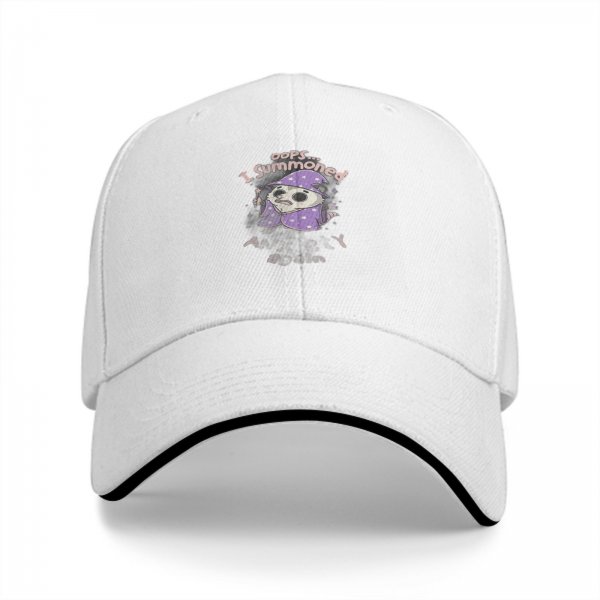 Black baseball cap with oops I summoned anxiety again wizard sloth print