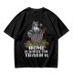 Olive t-shirt with raccoon in trash can and funny home quote