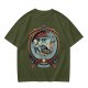 Olive Green Pirate Themed T-Shirt with Ship and Skull Graphic
