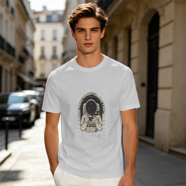 Olive Astronaut Coffee T-Shirt With Space Themed Graphic