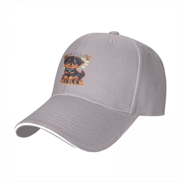 Black Baseball Cap With Cute Rottweiler Puppy Graphic Print