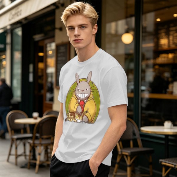 Totoro in Yellow Cardigan with Catbus Graphic T-Shirt