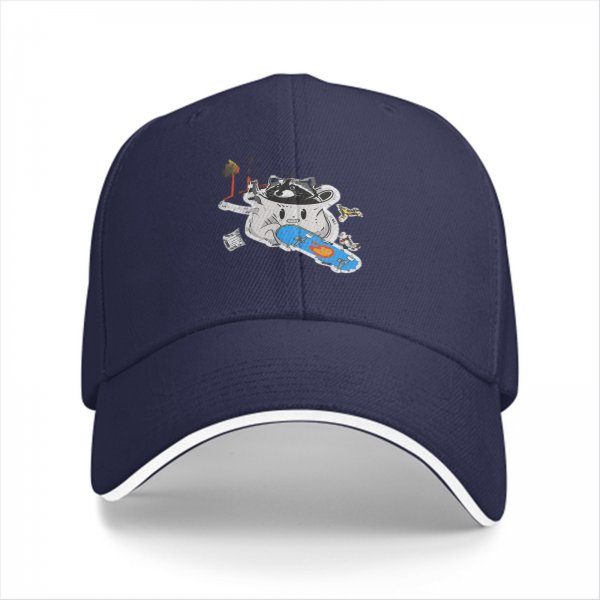 Black Baseball Cap With Raccoon Skateboarding Graphic