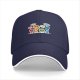 Black baseball cap with cute punctuation characters and speech bubbles