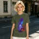 Olive T-Shirt With Purple Haired Figure Night Scene Print