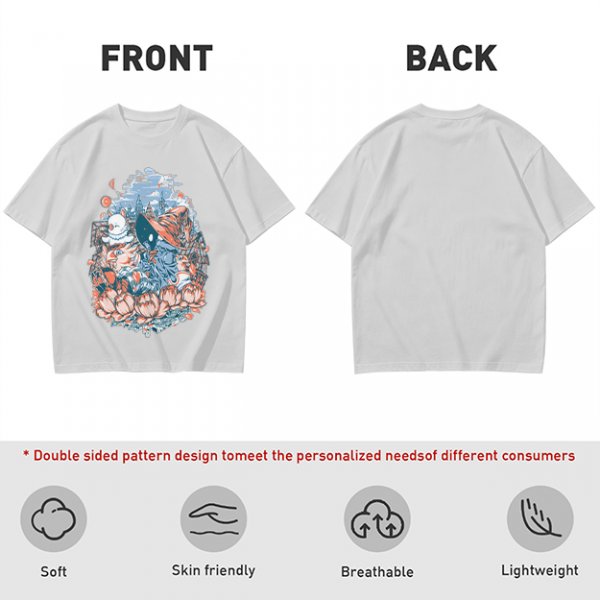 Olive T-Shirt with Whimsical Fantasy Character and Floral Art Print