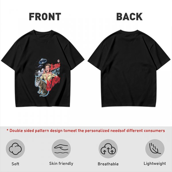 Olive Graphic T-Shirt With Aliens Give My Cat A Beard Print