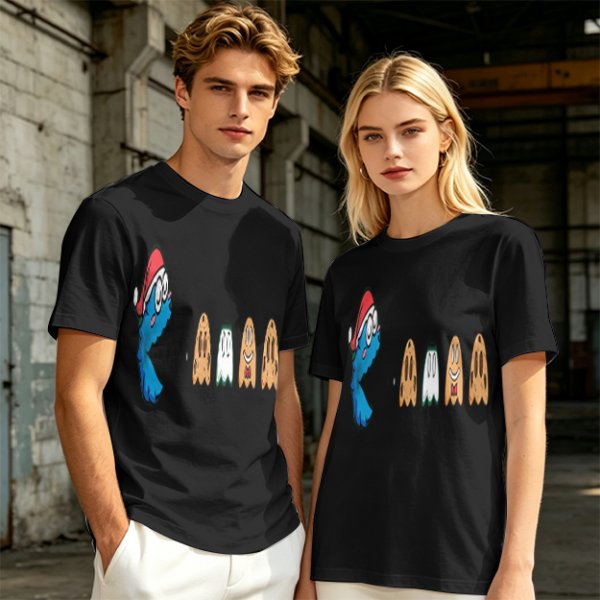 Olive T-Shirt With Blue Monster And Ghost Graphic Print