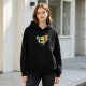 Black Hoodie With Cartoon Cheese Taking Selfie Peace Sign Graphic