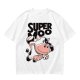 Olive green t-shirt with 'SUPER MOO' and cartoon cow graphic