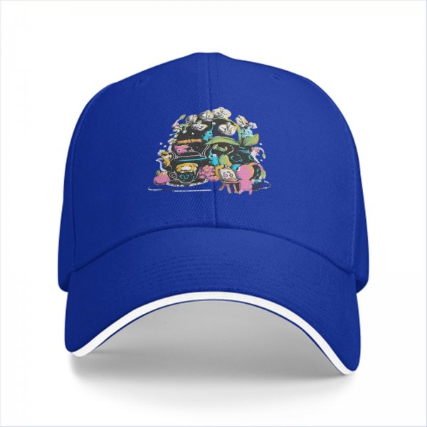 Black Baseball Cap With Whimsical Colorful Artwork Print