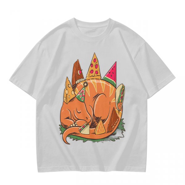 Sleeping Dinosaur Surrounded by Food Slices Graphic T-Shirt
