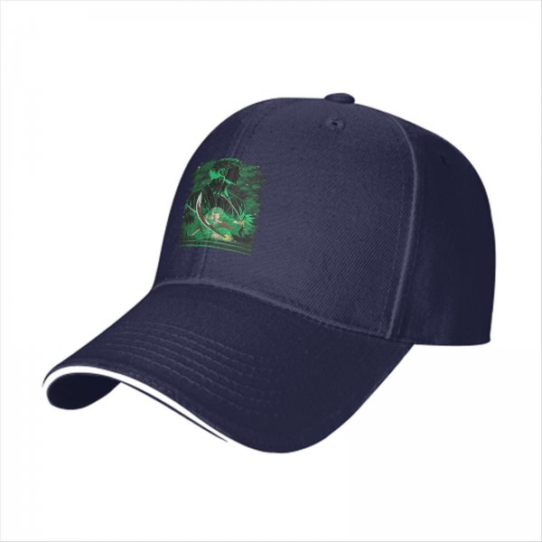 Black Baseball Cap With Anime Swordsman Green Graphic Print