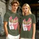 Olive T-Shirt With Cute Ramen Cups In Love Graphic