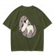 Olive Green T-Shirt with Cute Sleeping Otter Graphic