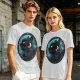 Olive T-Shirt With Black Cat And Crescent Moon Graphic