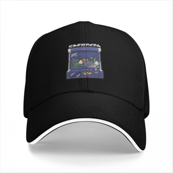 Black baseball cap with Zelda arcade claw machine graphic