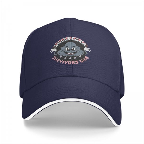 Black baseball cap with 'Shitstorm Survivors Club' cartoon cloud graphic