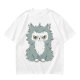 Olive T-shirt with Grumpy Fluffy Gray Cat Graphic Print