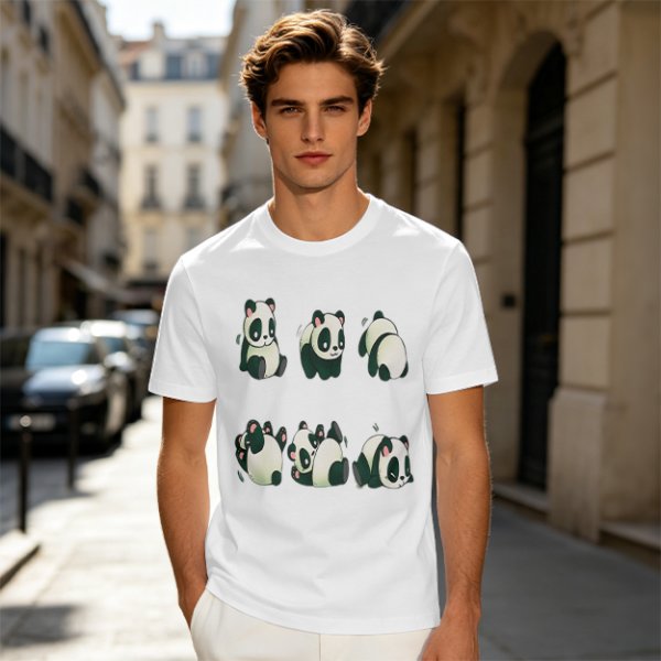 Olive T-Shirt With Cute Rolling Panda Graphic Prints