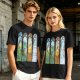 Olive T-Shirt With Stained Glass Style Four Seasons Forest Creature Art