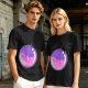 Olive T-shirt with Sleeping Cats in Colorful Bubble Graphic