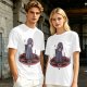 Olive T-Shirt With Purple Demon Cat On Pentagram And Candles