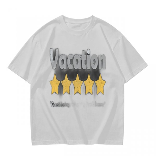 Olive Green T-Shirt With Vacation And Five Star Graphic Print