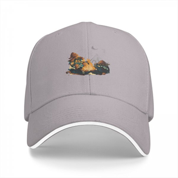 Black Baseball Cap With Campfire And Characters Graphic Print