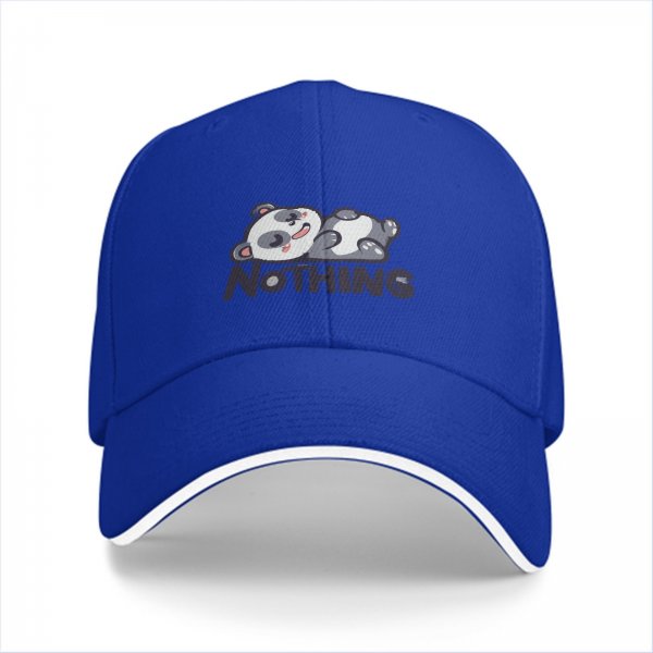 Black baseball cap with cute lying panda and 'NOTHING' print