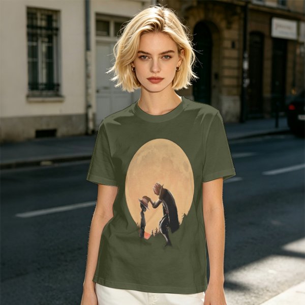 Olive T-Shirt With Moonlit Cowboy Silhouette Graphic