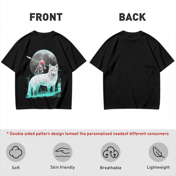 Olive T-Shirt With Wolf Warrior And Moon Forest Art Print