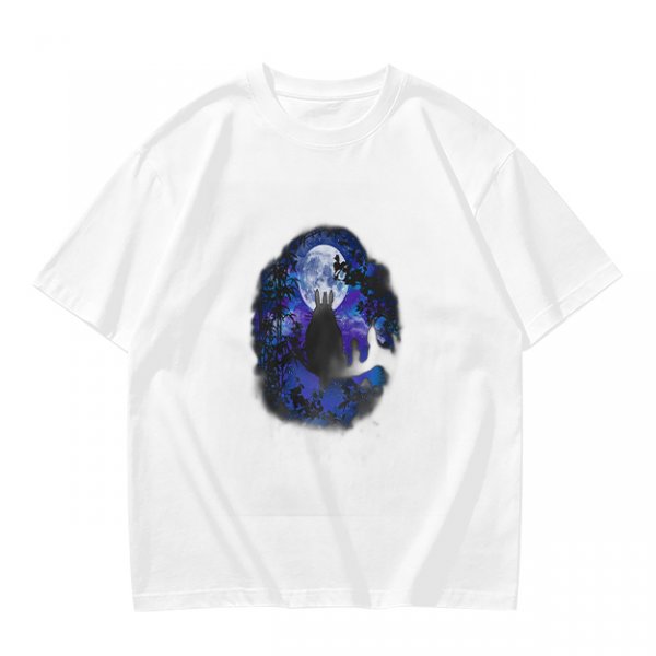 Olive T-Shirt With Night Sky Wolf Howling At Moon Graphic