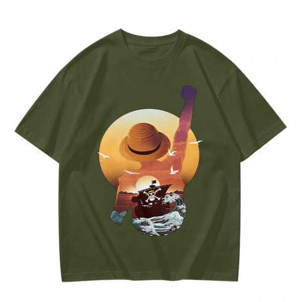 Anime Pirate Adventure Sunset Graphic T-Shirt Design