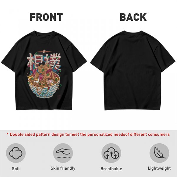 Olive T-shirt with Sumo Wrestler in Ramen Bowl Artwork
