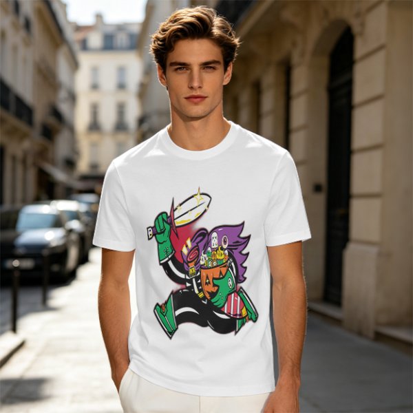 Olive T-shirt with Halloween Jack-o'-lantern Warrior Graphic