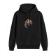 Black hoodie with graphic of a masked performer holding a microphone