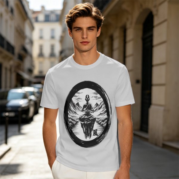 Olive T-shirt with Air Nomad Monk Meditating Ink Art Print