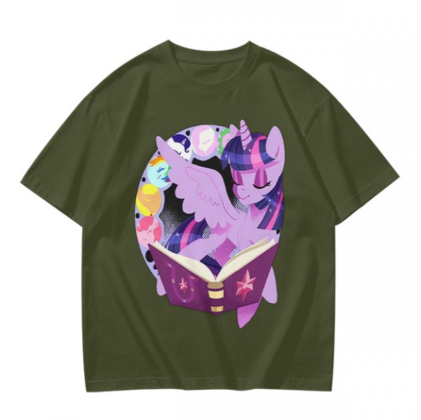 Olive T-shirt with Twilight Sparkle reading a magical book