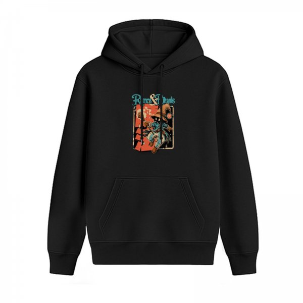 Black hoodie with fantasy wizard graphic and text print