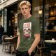 Olive T-Shirt With Cute Ramen Cat Bowl Graphic Print