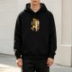 Black hoodie with stylized lion silhouette graphic print