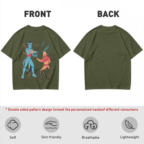 Olive T-shirt with Avatar Na'vi and Aang Pointing Meme Art
