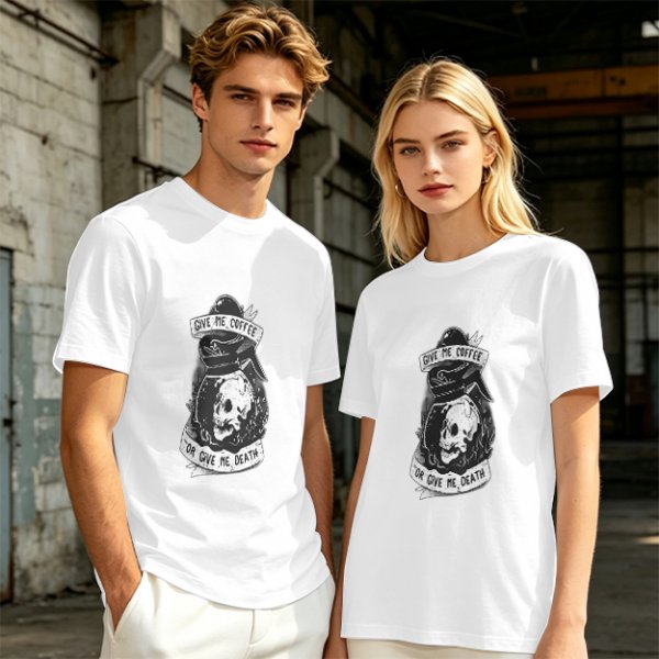 Olive Graphic T-Shirt With Give Me Coffee Or Death Skull Print