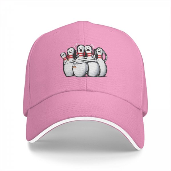 Black Baseball Cap With Scared Bowling Pins Graphic